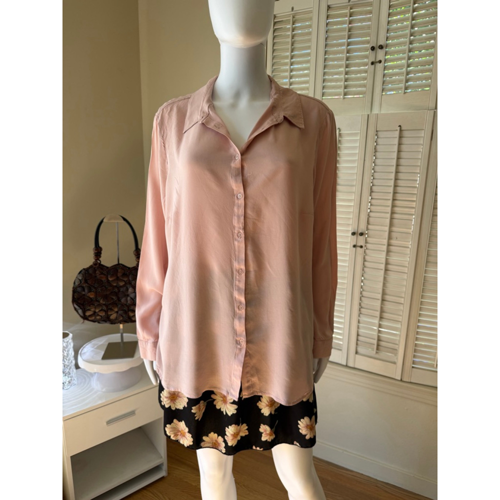 Violeta by Mango Pink Button Down Shirt Plus‎ Size XL